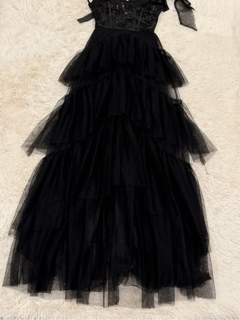 NEW City Studio Lace Tulle Maxi Dress 1/2 Corset Gown Black Goth Tiered Prom